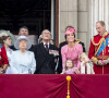 Camilla Parker Bowles, duchesse de Cornouailles, le prince Charles, prince de Galles, la princesse Eugenie d'York, la reine Elisabeth II d'Angleterre, le prince Philip, duc d'Edimbourg, Catherine Kate Middleton, duchesse de Cambridge, la princesse Charlotte, le prince George et le prince William, duc de Cambridge assistent à la parade "Trooping the colour" à Londres le 17 juin 2017.