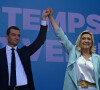 Jordan Bardella et Marine Le Pen - Marine Le Pen lance sa campagne présidentielle lors de l'université d'été du Rassemblement national à Fréjus, le 12 septembre 2021. La présidente du parti laisse sa place à J.Bardella. © Mao / Panoramic / Bestimage 
