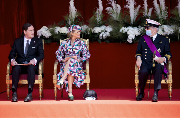 La princesse Delphine de Saxe Cobourg - La famille royale de Belgique assiste à la parade militaire lors de la fête nationale à Bruxelles, le 21 juillet 2021.