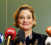 Delphine de Saxe-Cobourg-Gotha, reconnue officiellement comme la fille légitime du roi Albert II de Belgique après sept ans de procédure, donne une conférence de presse à Bruxelles. Le 5 octobre 2020.