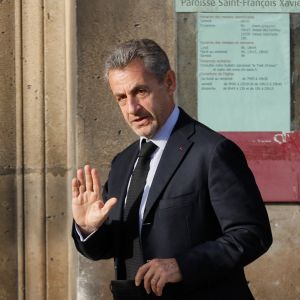 Nicolas Sarkozy - Arrivées aux obsèques de Etienne Mougeotte en l'église Saint-François-Xavier à Paris