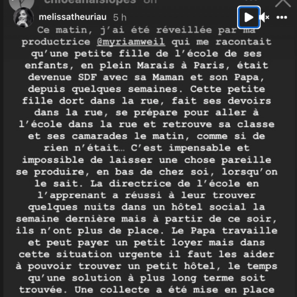 Mélissa Theuriau oeuvre pour une famille sans-abris à Paris.