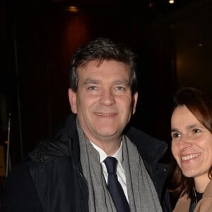  Arnaud Montebourg et Aurélie Filippetti à la sortie du débat autour de la question "Comment mettre en oeuvre la transition écologique ?" à l'Institut Veblen à Paris. Le 15 décembre 2016 