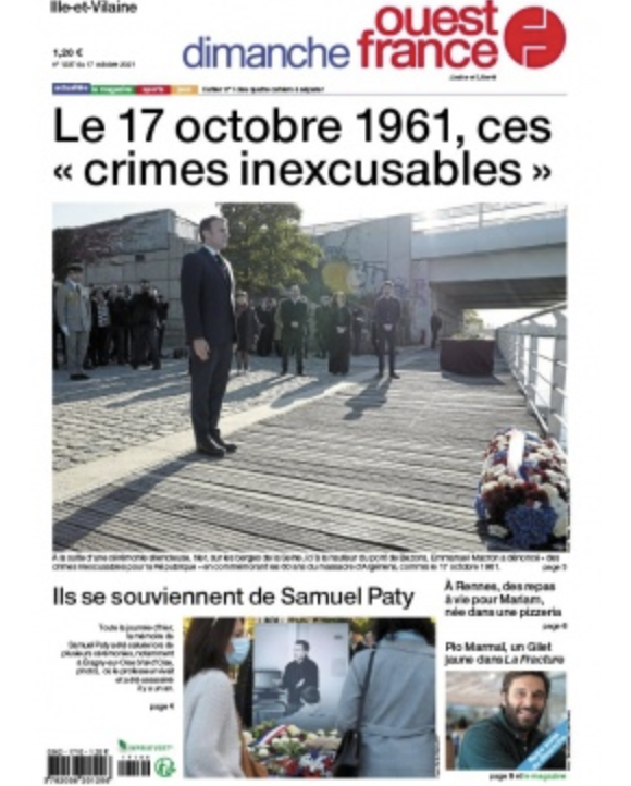 Couverture du nouveau numéro du journal Ouest-France paru le 17 octobre 2021
