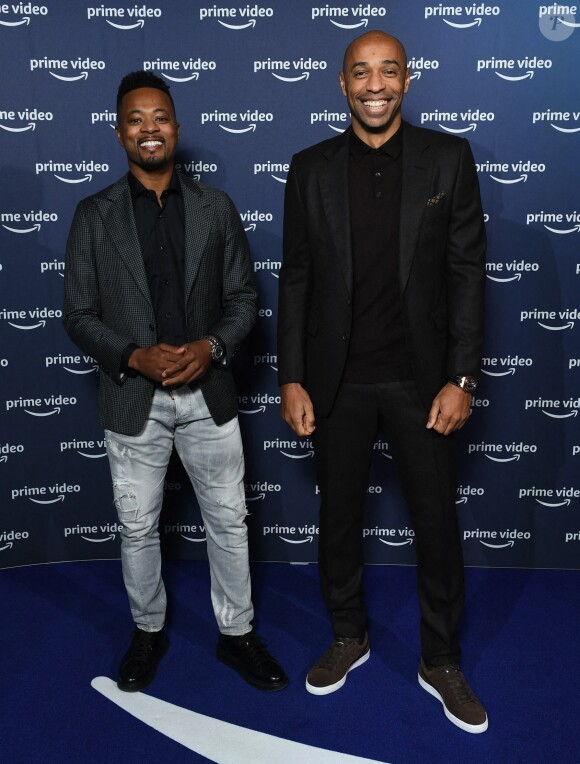 Patrice Evra et Thierry Henry - Les champions assistent à la présentation de la grille des programmes de Prime Vidéo à Londres, le 12 octobre 2021.