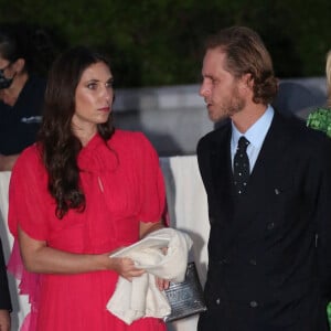 Andrea Casiraghi et sa femme Tatiana Santo Domingo arrivent au mariage du prince Phílippos de Grèce et Nina Flohr à Athènes le 23 octobre 2021