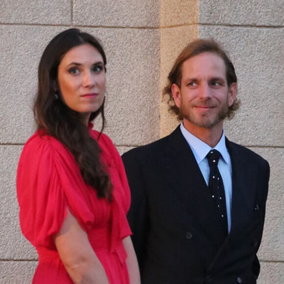 Andrea Casiraghi et sa femme Tatiana Santo Domingo au mariage du prince Phílippos de Grèce et Nina Flohr à Athènes.