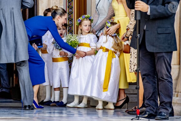 La princesse Maria Olympia de Grèce - Cérémonie religieuse du mariage du prince Phílippos de Grèce et Nina Flohr à la cathédrale de l'Annonciation à Athènes le 23 octobre 2021