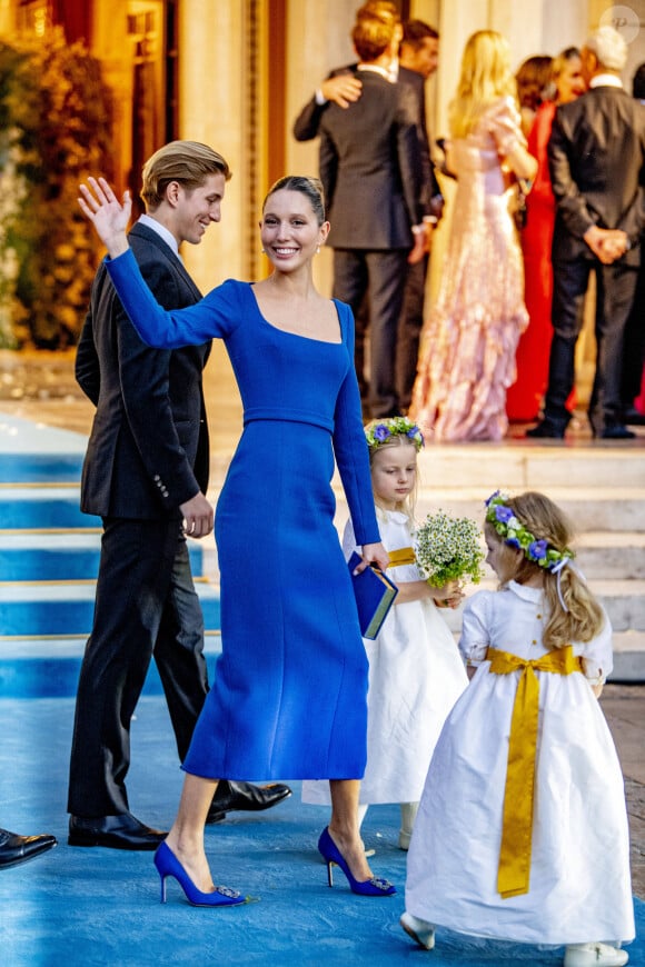 La princesse María Olympía de Grèce - Cérémonie religieuse du mariage du prince Phílippos de Grèce et Nina Flohr à la cathédrale de l'Annonciation à Athènes le 23 octobre 2021.
