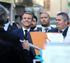 Le président de la république visite la friche Gégé, emprise de l'ancienne entreprise de jouets Gégé et lauréate du fonds friche du plan France Relance à Montbrison, France, le 25 octobre 2021.
