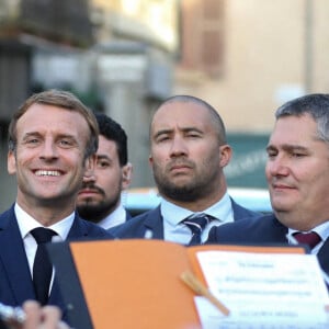 Le président de la république visite la friche Gégé, emprise de l'ancienne entreprise de jouets Gégé et lauréate du fonds friche du plan France Relance à Montbrison, France, le 25 octobre 2021.