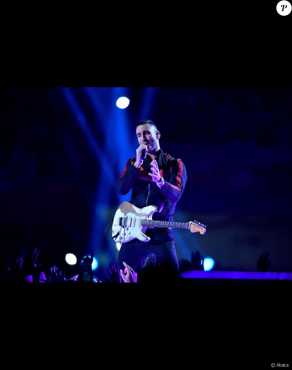 Adam Levine du groupe Maroon 5 lors du Pepsi Super Bowl LIII Halftime Show au Mercedes-Benz Stadium de Atlanta, le 3 février 2019