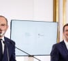 Le premier ministre Edouard Philippe, Olivier Véran, ministre des solidarités et de la santé - Présentation de la phase 2 du plan de déconfinement à l'hôtel Matignon pendant l'épidémie de coronavirus (COVID-19) le 28 mai 2020.