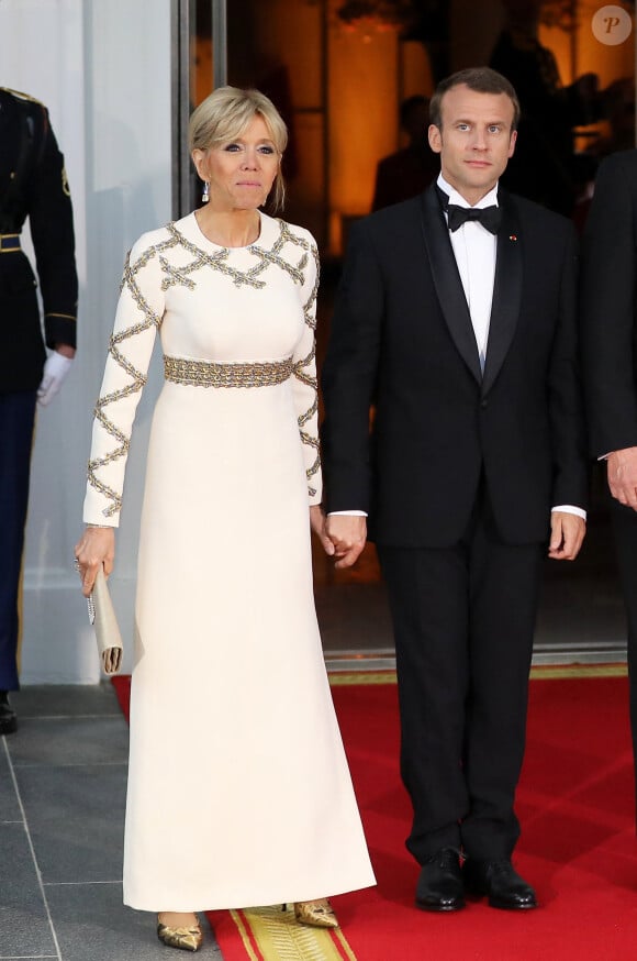 Le président de la République française Emmanuel Macron et sa femme la Première Dame Brigitte Macron (Trogneux) - Dîner en l'honneur du président de la République française et sa femme la première dame à la Maison Blanche à Washington, The District, Etats-Unis, le 24 avril 2018
