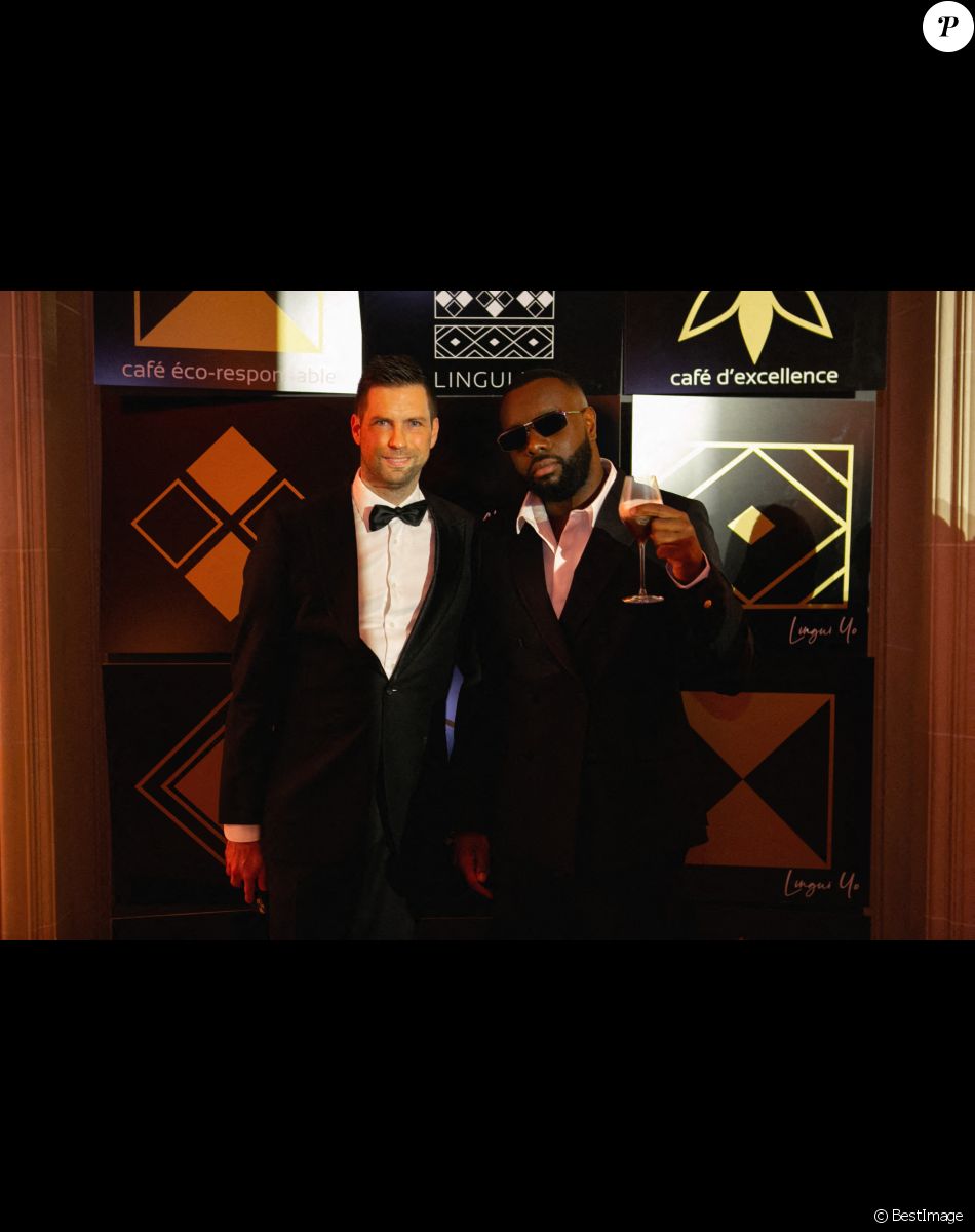 Exclusif - Gims fait la promotion de son café "Gui Yo", un café d'excellence et éco-responsable, lors de la 10ème édition du "Global Gift Gala 2021" à l'hôtel Four Seasons Hotel George V. 10ème édition dont il est le parrain. Paris, le 30 octobre 2021.