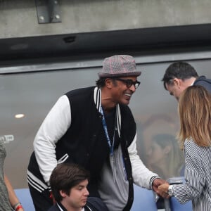 Yannick Noah avec Amélie Mauresmo et son fils Aaron Mauresmo lors du match du quart de finale de l'UEFA Euro 2016 France-Islande au Stade de France à Saint-Denis, France le 3 juillet 2016. © Cyril Moreau/Bestimage