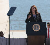 Kamala Harris, vice-présidente des États-Unis, prononce un discours lors de la célébration du 10 ème anniversaire de l'inauguration du mémorial Martin Luther King Jr à Washington, le 21 octobre 2021.