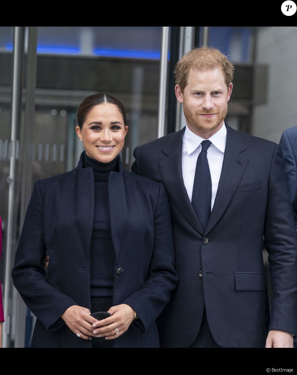 Le prince Harry, duc de Sussex, et Meghan Markle, duchesse de Sussex, en visite à l'observatoire "One World" au 102ème étage de la Freedom Tower du World Trade Center à New York. Le 23 septembre 2021.
