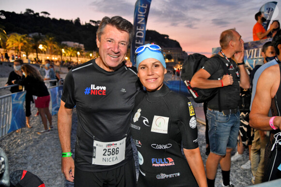 Exclusif - Christian Estrosi, le maire de Nice, et sa femme Laura Tenoudji Estrosi durant l'IronMan 70.3 2021 à Nice le 12 septembre 2021. © Bruno Bebert / Bestimage