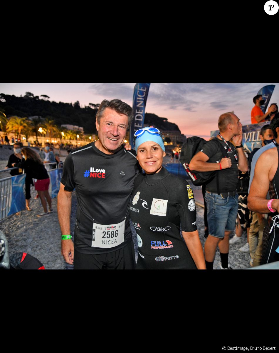 Exclusif - Christian Estrosi, le maire de Nice, et sa femme Laura Tenoudji Estrosi durant l'IronMan 70.3 2021 à Nice le 12 septembre 2021. © Bruno Bebert / Bestimage