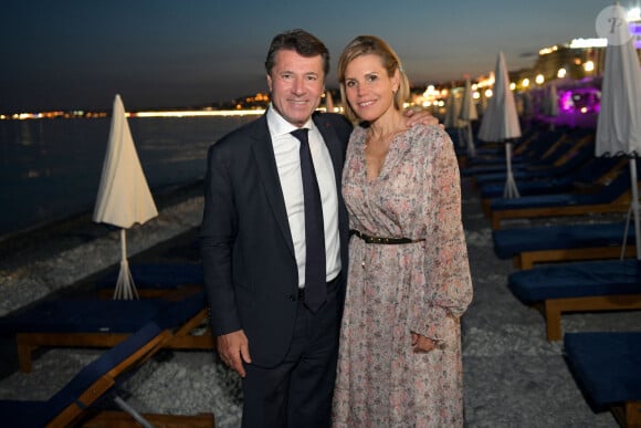 Exclusif - Christian Estrosi (le maire de Nice) et sa femme Laura Tenoudji Estrosi à la soirée après les résultats du second tour des élections régionales et départementales, à Nice, le 27 juin 2021. © Bruno Bebert/Bestimage 