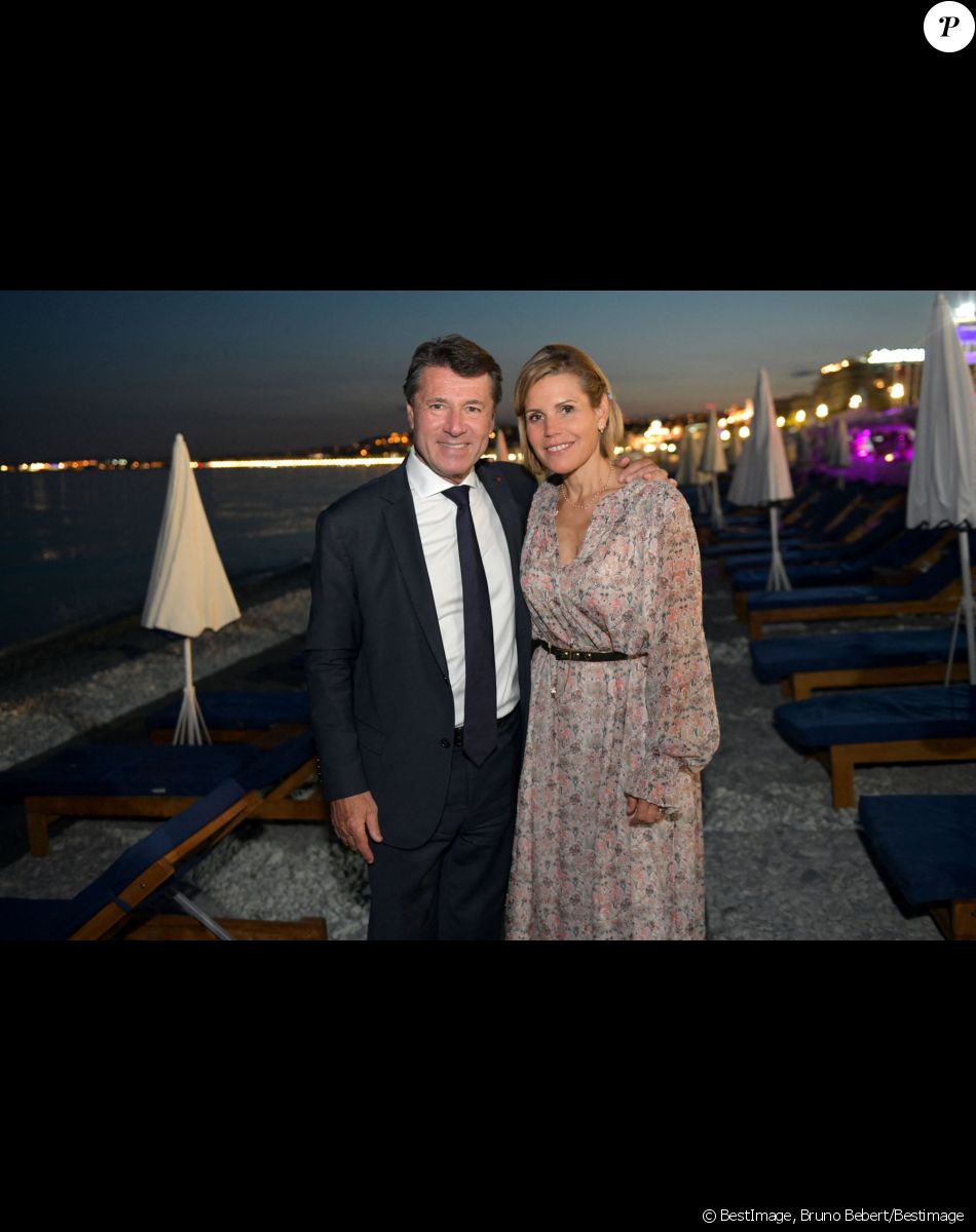 Exclusif - Christian Estrosi (le maire de Nice) et sa femme Laura Tenoudji Estrosi à la soirée après les résultats du second tour des élections régionales et départementales, à Nice, le 27 juin 2021. © Bruno Bebert/Bestimage