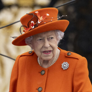 La reine Elisabeth II d’Angleterre au lancement du Queen’s Baton, relais des Jeux du Commonwealth 2022, au palais de Buckingham à Londres, Royaume Uni