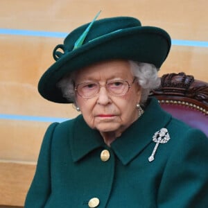 La reine Elisabeth II d’Angleterre au Parlement écossais à Edimbourg, Ecosse, Royaume Uni, le 2 octobre 2021.