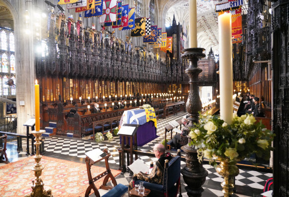 Funérailles du prince Philip, duc d'Edimbourg à la chapelle Saint-Georges du château de Windsor, Royaume Uni, le 17 avril 2021.