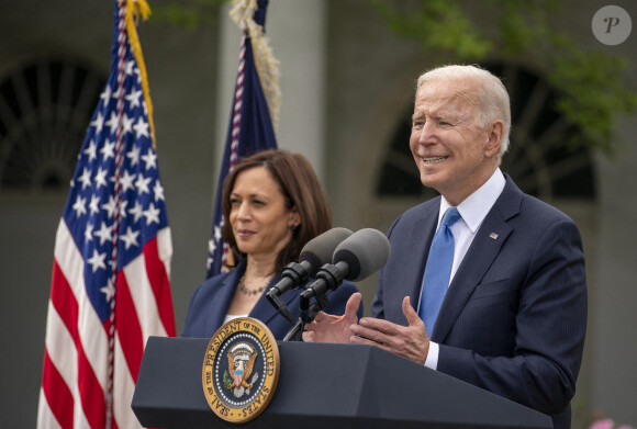 Joe Biden, Kamala Harris - Le président des Etats-Unis a donné une conférence de presse sur les nouvelles mesures prises concernant le Coronavirus (COVID-19), depuis le Rose Garden à la Maison Blanche à Washington.". Le 13 mai 2021