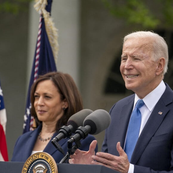 Joe Biden, Kamala Harris - Le président des Etats-Unis a donné une conférence de presse sur les nouvelles mesures prises concernant le Coronavirus (COVID-19), depuis le Rose Garden à la Maison Blanche à Washington.". Le 13 mai 2021