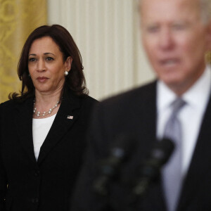 Kamala Harris - Le président des Etats-Unis Joe Biden annonce partager l'excédent de vaccins contre le coronavirus (Covid-19) avec d'autres pays lors d'une conférence à la Maison Blanche à Washington. Le 17 mai 2021. 