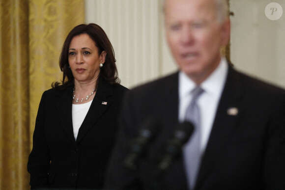 Kamala Harris - Le président des Etats-Unis Joe Biden annonce partager l'excédent de vaccins contre le coronavirus (Covid-19) avec d'autres pays lors d'une conférence à la Maison Blanche à Washington. Le 17 mai 2021. 