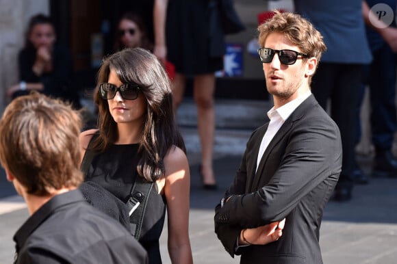 Romain Grosjean et sa femme Marion Jollès Grosjean - Obsèques de Jules Bianchi en la cathédrale Sainte-Réparate à Nice, le 21 juillet 2015.