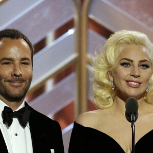 Tom Ford et Lady Gaga lors de la 73e édition des Golden Globes au Beverly Hilton. Beverly Hills, Los Angeles, le 10 janvier 2016.