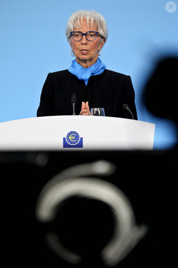 Christine Lagarde, présidente de la Banque centrale européenne lors d'une conférence de presse de la Banque centrale européenne à Francfort, Allemagne, le 28 octobre 2021. © Imago/Panoramic/Bestimage