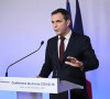 Olivier Véran, ministre des solidarités et de la santé lors d'une conférence de presse sur les nouvelles mesures de lutte contre la cinquième vague de l'épidémie de Covid-19