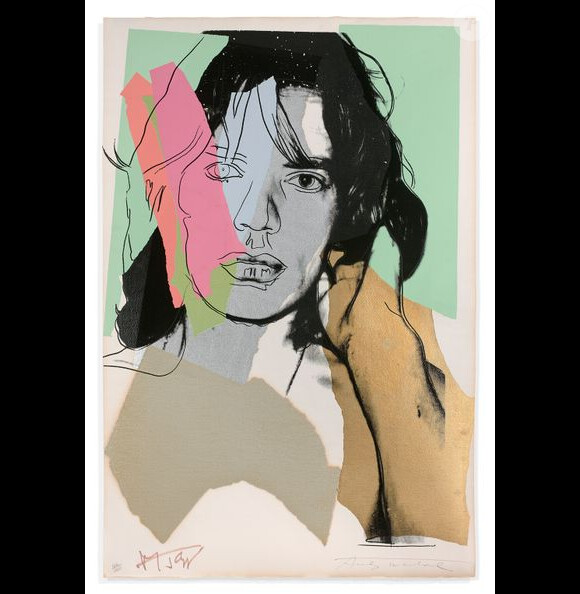 Mick Jagger par Andy Warhol, en 1975. Collection de 5 sérigraphies vendues par la maison Ferri pour Drouot Paris, le 17 décembre 2021.