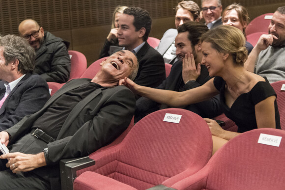 Thierry Ardisson et sa femme Audrey Crespo-Mara, Gaston Ardisson - Cérémonie du Prix Philippe Caloni décerné à Thierry Ardisson à la SCAM (Société civile des auteurs multimedia) à Paris le 17 janvier 2017.