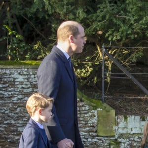 Le prince William, duc de Cambridge, et Catherine (Kate) Middleton, duchesse de Cambridge, la princesse Charlotte de Cambridge et le prince George de Cambridge lors de la messe de Noël en l'église Sainte-Marie-Madeleine à Sandringham au Royaume-Uni, le 25 décembre 2019.