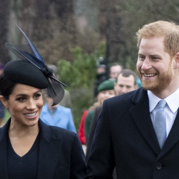 Le prince Harry, duc de Sussex et sa femme Meghan Markle, la duchesse de Sussex enceinte - La famille royale britannique se rend à la messe de Noël à l'église Sainte-Marie-Madeleine à Sandringham, le 25 décembre 2018.