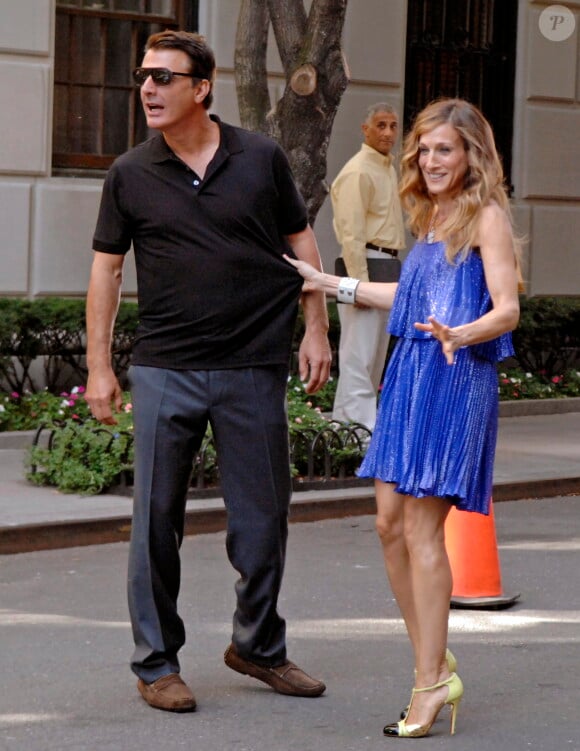 Sarah Jessica Parker et Chris Noth sur le tournage de "Sex and the City 2" à New York, en 2009.