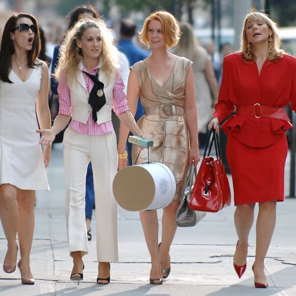 Kristin Davis, Sarah Jessica Parker, Cynthia Nixon et Kim Cattrall sur le tournage du film "Sex and the City " à New York, en 2007.