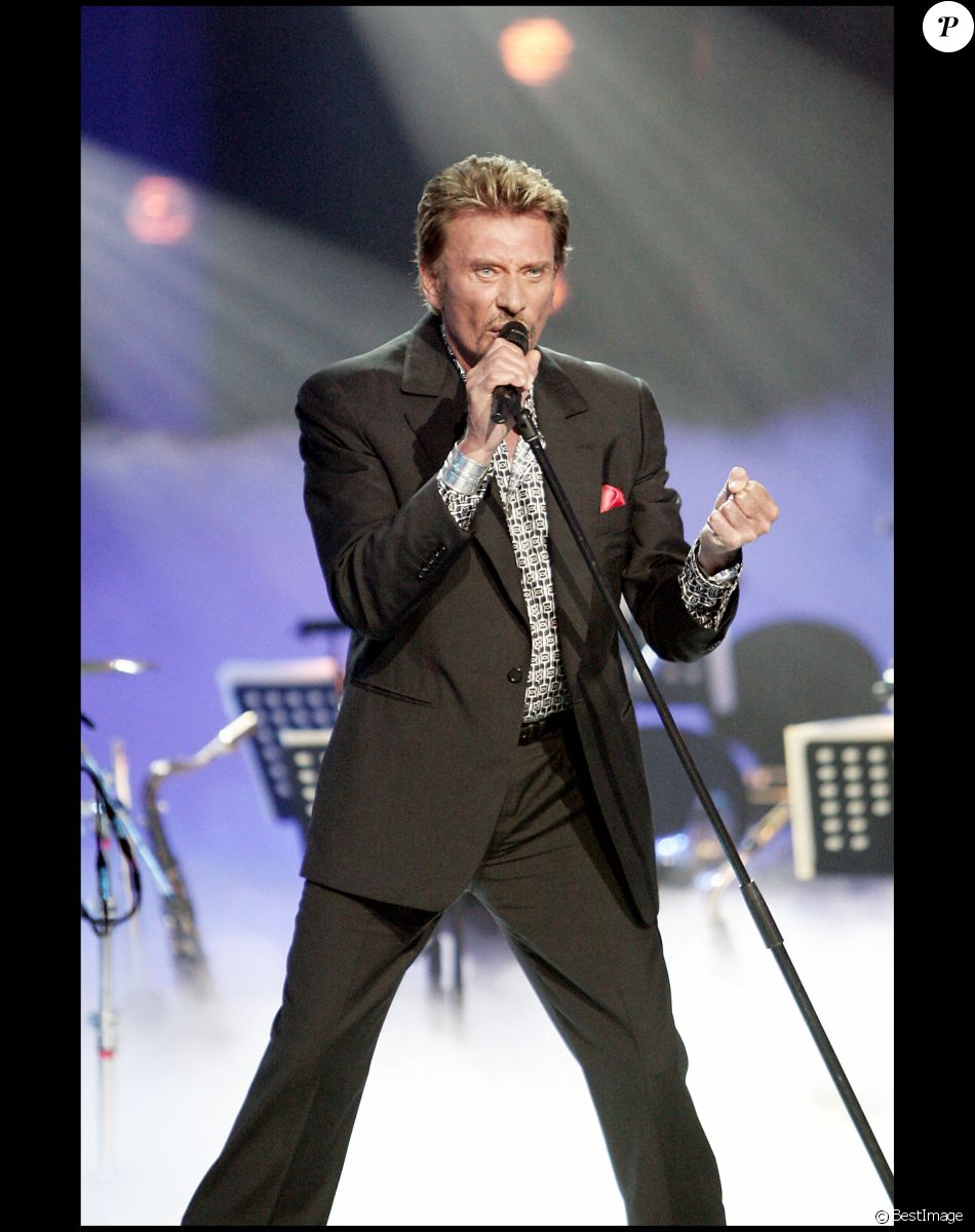 Archives - Johnny Hallyday lors de l'enregistrement d'une émission spéciale de Michel Drucker