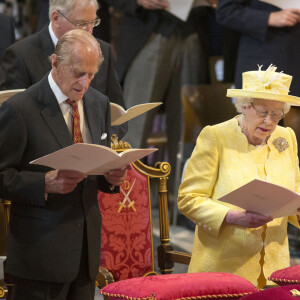 La reine Elizabeth II d'Angleterre et le prince Philip, duc d'Edimbourg lors de la cérémonie de Thanksgiving, à l'occasion du 90ème anniversaire de la reine, en la cathédrale St Paul à Londres. Le 10 juin 2016.