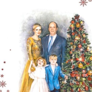 La carte de voeux du prince Albert et de la princesse Charlene de Monaco, avec leurs enfants Jacques et Gabriella. Décembre 2021