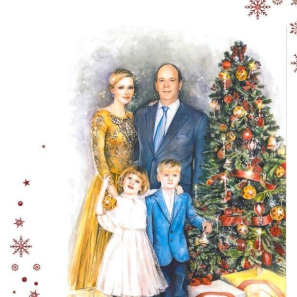 La carte de voeux du prince Albert et de la princesse Charlene de Monaco, avec leurs enfants Jacques et Gabriella. Décembre 2021