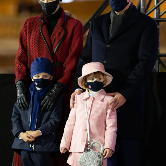 Le prince Albert II de Monaco, sa femme la princesse Charlene et leurs enfants le prince héréditaire Jacques et la princesse Gabriella durant la célébration de la Sainte Dévote, Sainte patronne de Monaco, à Monaco le 26 janvier 2021. © Olivier Huitel / Pool Monaco /Bestimage