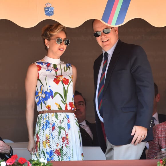 Jazmin Grace Grimaldi (la fille du prince Albert II de Monaco), son compagnon Ian Mellencamp, le prince Albert II de Monaco en tribune lors du Rolex Monte-Carlo Masters 2018 à Roquebrune Cap Martin le 19 avril 2018. © Bruno Bebert / Bestimage