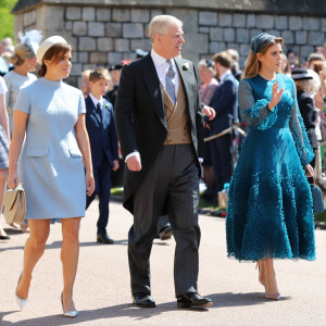 La princesse Eugenie d'York, Le prince Andrew, duc d'York et La princesse Beatrice d'York - Les invités arrivent à la chapelle St. George pour le mariage du prince Harry et de Meghan Markle au château de Windsor, Royaume Uni, le 19 mai 2018.